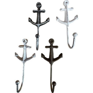 Blue Harbour Cast Iron Vintage Rustic Large Anchor Wall Mount Key Towel Hat Or Cloth Hook/ Cloth Hanger Assorted 4 Silver Black White & Golden Brown