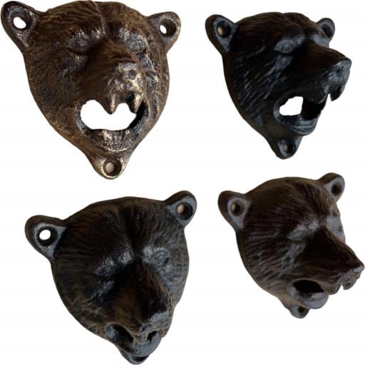 Western Flare Cast Iron Rustic Metallic Bear Wall Mount Bottle Opener Assorted 4 Brown Dark Brown Black & Bronze