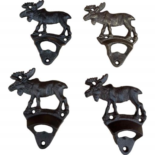 Western Flare Cast Iron Vintage Rustic Metallic Moose Wall Mount Bottle Opener Assorted 4 Brown Dark Brown Ivory & Bronze