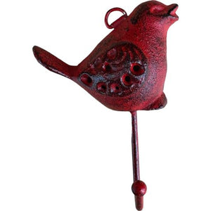 Western Flare Cast Iron Vintage Metallic Red Cardinal Bird Wall Mount Key Hat Or Cloth Hanger / Hook 