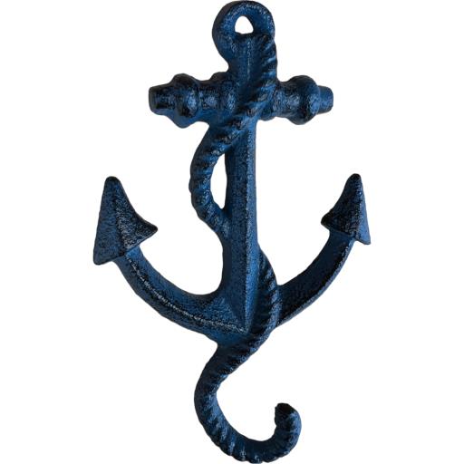 Blue Harbour Cast Iron Metallic Rustic Blue Anchor With Rope Wall Mount Key Towel Hat Or Cloth Hook/ Cloth Hanger 