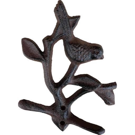 Western Flare Cast Iron Metallic Brown Bird On Tree Branch Wall Mount Key Towel Hat Or Cloth Hook/ Cloth Hanger 