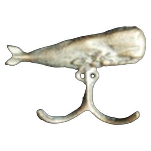 Blue Harbour Cast Iron Metallic Silver Sperm Whale Double Wall Mount Key Towel Hat Or Cloth Hook/ Cloth Hanger 