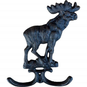 Western Flare Cast Iron Rustic Metallic Brown Moose Double Wall Mount Key Towel Hat Or Cloth Hook/ Cloth Hanger 