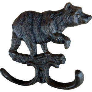 Western Flare Cast Iron Vintage Rustic Metallic Brown Bear Double Wall Mount Key Towel Hat Or Cloth Hook/ Cloth Hanger 