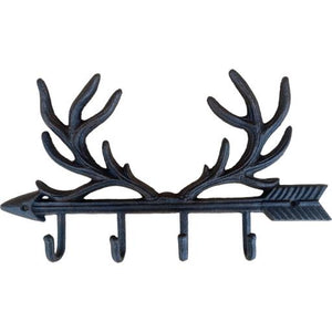 Western Flare Cast Iron Ruatic Metallic Dark Brown Deer Antlers Key Holder & Hooks 