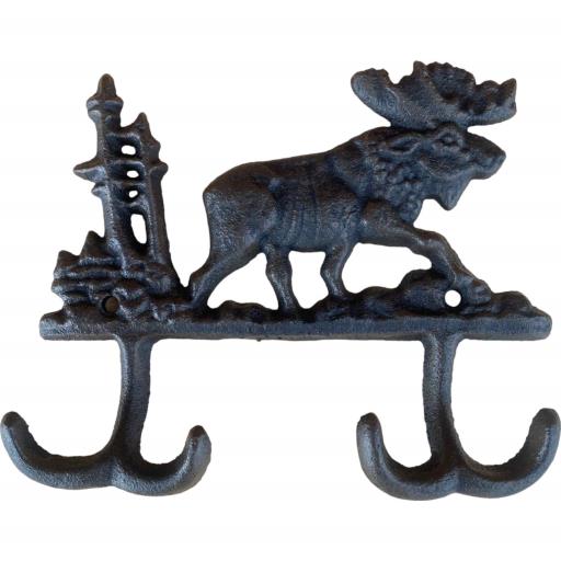 Western Flare Cast Iron Ruatic Metallic Dark Brown Moose With Trees Key Towel Hat Or Cloth Hook/ Cloth Hanger 