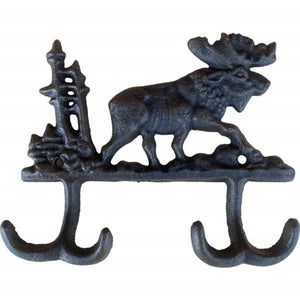 Western Flare Cast Iron Ruatic Metallic Dark Brown Moose With Trees Key Towel Hat Or Cloth Hook/ Cloth Hanger 