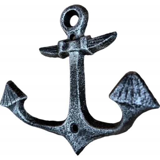 Blue Harbour Cast Iron Vintage Rustic Black/Silver Ship Anchor Design Wall Mount Key Towel Hat Or Cloth Hook/ Cloth Hanger 