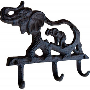 Western Flare Cast Iron Rustic Metallic Intense Brown Elephant With A Child Wall Mount Key Coat Towel Hat Cloth Hook/ Cloth Hanger 