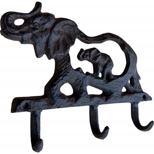 Western Flare Cast Iron Rustic Metallic Intense Brown Elephant With A Child Wall Mount Key Coat Towel Hat Cloth Hook/ Cloth Hanger 