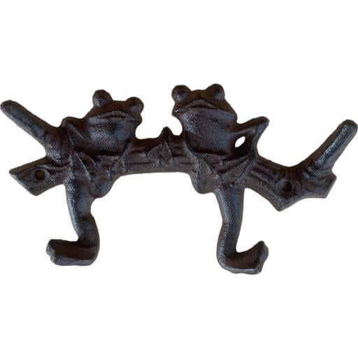 Western Flare Cast Iron Rustic Metallic Brown Two Frogs Wall Mount Key Coat Towel Hat Cloth Hook/ Cloth Hanger 