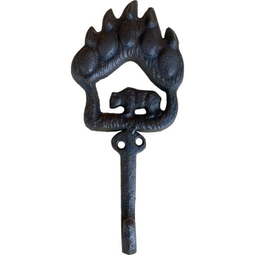 Western Flare Cast Iron Rustic Metallic Brown Bear Paw With Baby Bear Wall Mount Key Towel Hat Or Cloth Hook/ Cloth Hanger 