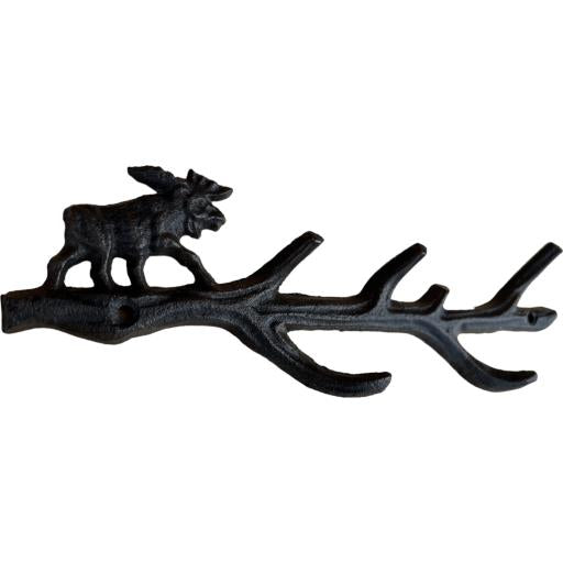 Western Flare Cast Iron Rustic Metallic Brown Mooseon The Log Wall Mount Key Towel Hat Or Cloth Hooks/ Clothes Hanger 