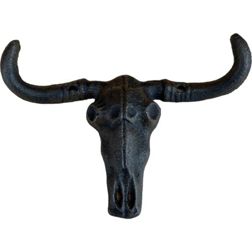 Western Flare Cast Iron Rustic Metallic Intense Brown Longhorn Cow Skull Wall Mount Key Coat Towel Hat And Cloth Hooks/ Cloth Hanger 