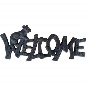 Western Flare Cast Iron Rustic Metallic Intense Brown Vintage Welcome Sign With Bear Home Wall Decor 