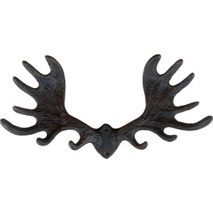 Western Flare Cast Iron Rustic Metallic Dark Brown Moose Antlers Wall Mount Key Towel Hat Or Cloth Hooks/ Clothes Hanger 