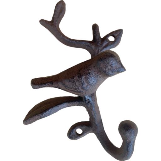 Western Flare Cast Iron Rustic Metallic Brown Bird On Branch Wall Mount Key Towel Hat Or Cloth Hook/ Clothes Hanger 