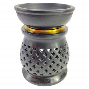 ZenN Aroma Oil  Resin & Charcoal Burner With Jali Design Black Handcrafted Natural Stone Product Colour & Size May Vary