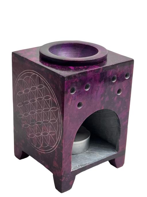 ZenN Oil Diffuser Square Shape Diffuser With Engraved Flower Of Life Purple Natural Product Colour & Size May Vary