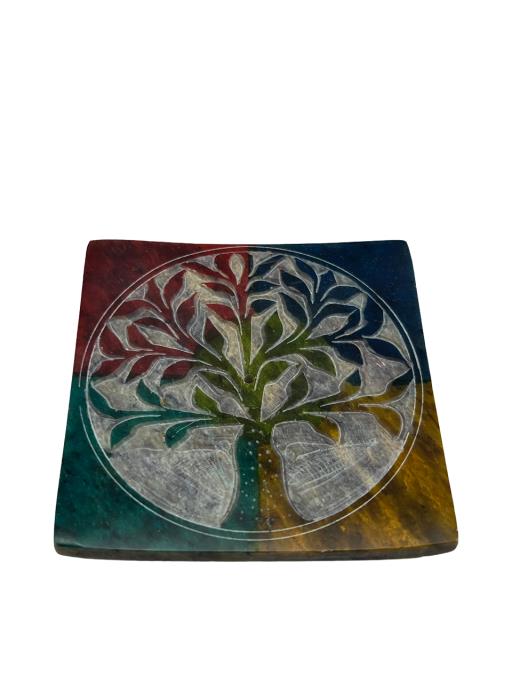 ZenN Ash Catcher Square Catcher With Engraved Tree Of Life Blue Yellow Purple Green White Red Natural Product Colour & Size May Vary