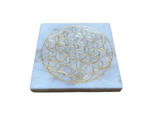 ZenN Coaster Square With Engraved Flower Of Life White Gold Natural Product Colour