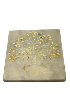 ZenN Coaster Square With Engraved Tree Of Life White Gold Natural Product Colour & Size May Vary