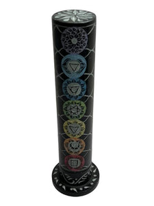 ZenN Tower Ash Catcher Engraved Seven Chakra Symbols & Colours Blue Burgundy Green Orange Yellow Magenta & Black Handcrafted Natural Stone Product Colour & Size May Vary