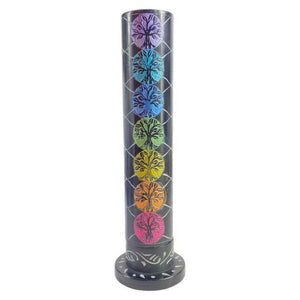 ZenN Tower Ash Catcher Engraved Tree Of Life In Seven Chakra Colors Blue Burgundy Green Orange Yellow Magenta & Black Handcrafted Natural Stone Product Colour & Size May Vary