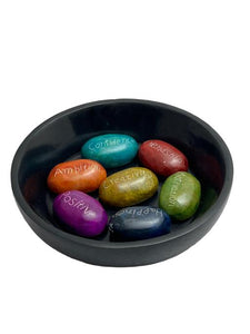 ZenN Black Bowl With Seven Chakra Colour Pebbles Pebble Size 1.75" Purple Indigo Blue Green Yellow Orange Red Natural Product Colour & Size May Vary