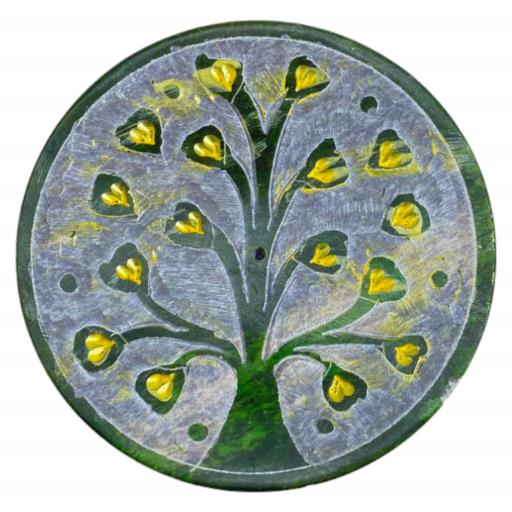 ZenN Round Ash Catcher Tree Of Life With Hearts Green Yellow Grey Handcrafted Natural Stone Product Colour & Size May Vary