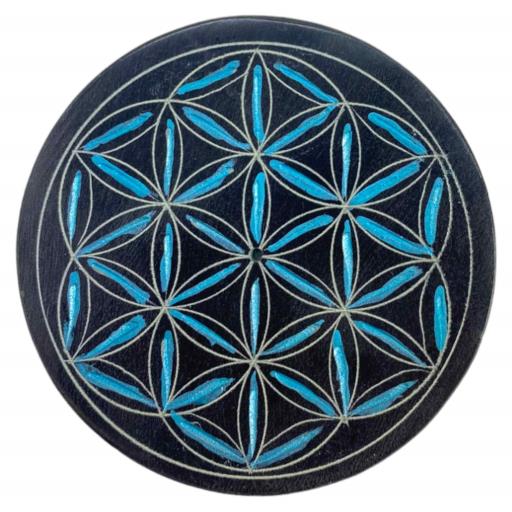 ZenN Round Ash Catcher Flower Of Life Black & Turquoise Handcrafted Natural Stone Product Colour & Size May Vary