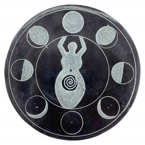 ZenN Round Ash Catcher Goddess Moon With Moon Cycle Black Grey Black Grey Handcrafted Natural Stone Product Colour & Size May Vary