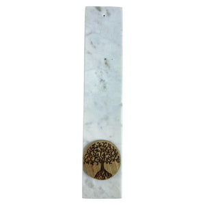 ZenN Ash Catcher White Marble With Tree Of Life Acacia Wood Disc White Brown Handcrafted Natural Stone Product Colour & Size May Vary