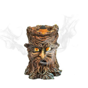 ZenN Backflow Incense Burner Old Man In A Tree Carving Brown + Green