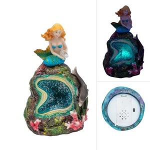 Blue Harbour Mermaid With Seashell On A Rock Led Yellow Green Blue