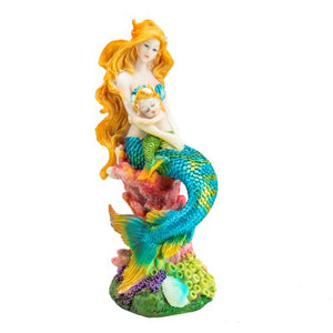 Blue Harbour Mermaid With Baby Sitting On A Coral Reef Yellow Green Blue