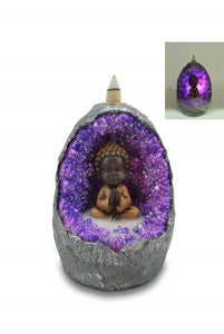 ZenN Backflow Incense Burner Baby Buddha Crystal Cave With Led Purple + Grey + Brown