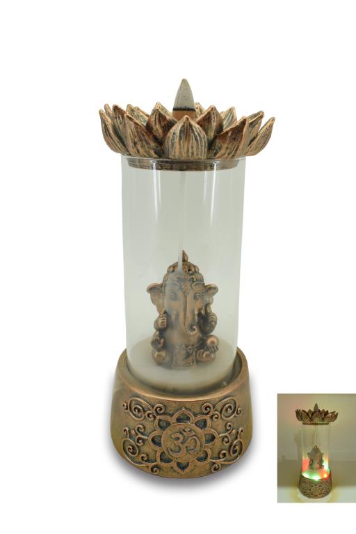 ZenN Backflow Incense Burner Ganesh With Lotus  Led Bronze Oxidized