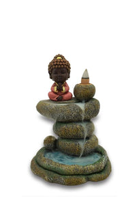 ZenN Backflow Incense Burner Baby Buddha On Rocks Brown + Green + Gold + Orange