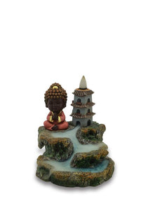 ZenN Backflow Incense Burner Baby Buddha With Temple Brown + Green + Gold + Orange