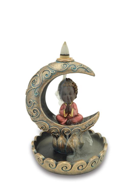 ZenN Backflow Incense Burner Baby Buddha With Moon Brown + Green + Gold + Orange