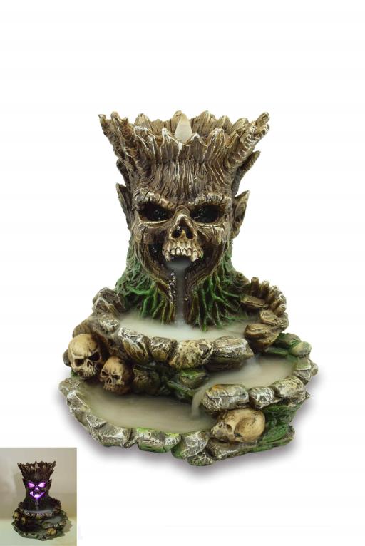 ZenN Backflow Incense Burner Skull Tree  Led Brown + Green + Grey