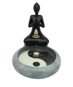 ZenN Backflow Incense Burner Ying Yang With Meditation Black White Grey