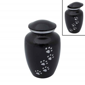 Near & Dear - Remembrance Cremation Urns Celeste 6" Urn Vertical Paw Prints W/ Silver Ba Black & Silver