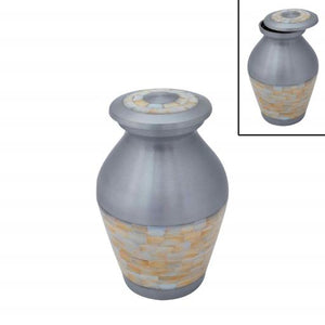 Near & Dear - Remembrance Cremation Urns Celeste 8" Urn Ivory Coloured Brick Pattern Silver & Ivory