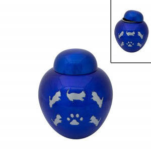 Near & Dear - Remembrance Cremation Urns Celeste 8" Urn Cat & Paw Prints Blue & Silver