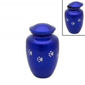 Near & Dear - Remembrance Cremation Urns Celeste 8" Urn Horizontal Paw Prints Royal Blue & Silver