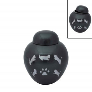 Near & Dear - Remembrance Cremation Urns Celeste 8" Urn Cat & Paw Prints Light Black & Silver