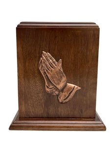 Near & Dear - Remembrance Cremation Urns Celeste 8" Urn Wooden W/ Praying Hands Gesture Brown